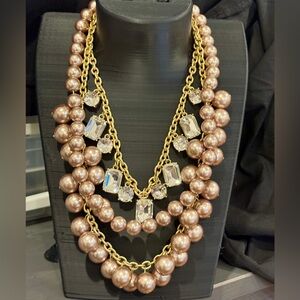 Ann Taylor - Elegant Gold and Brown Pearl /Rhinestone Necklace